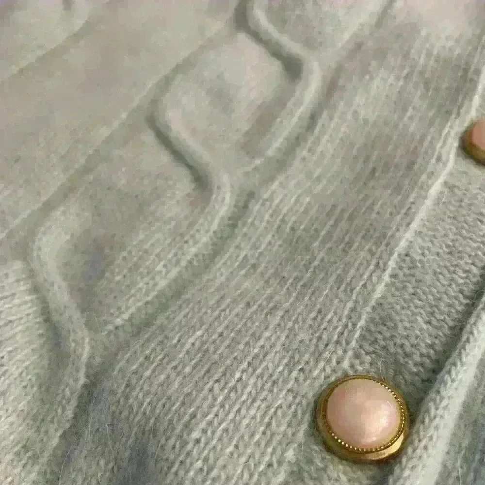 Vintage Pastel Mint Wool & Angora Cable Cardigan - Picture 7 of 10